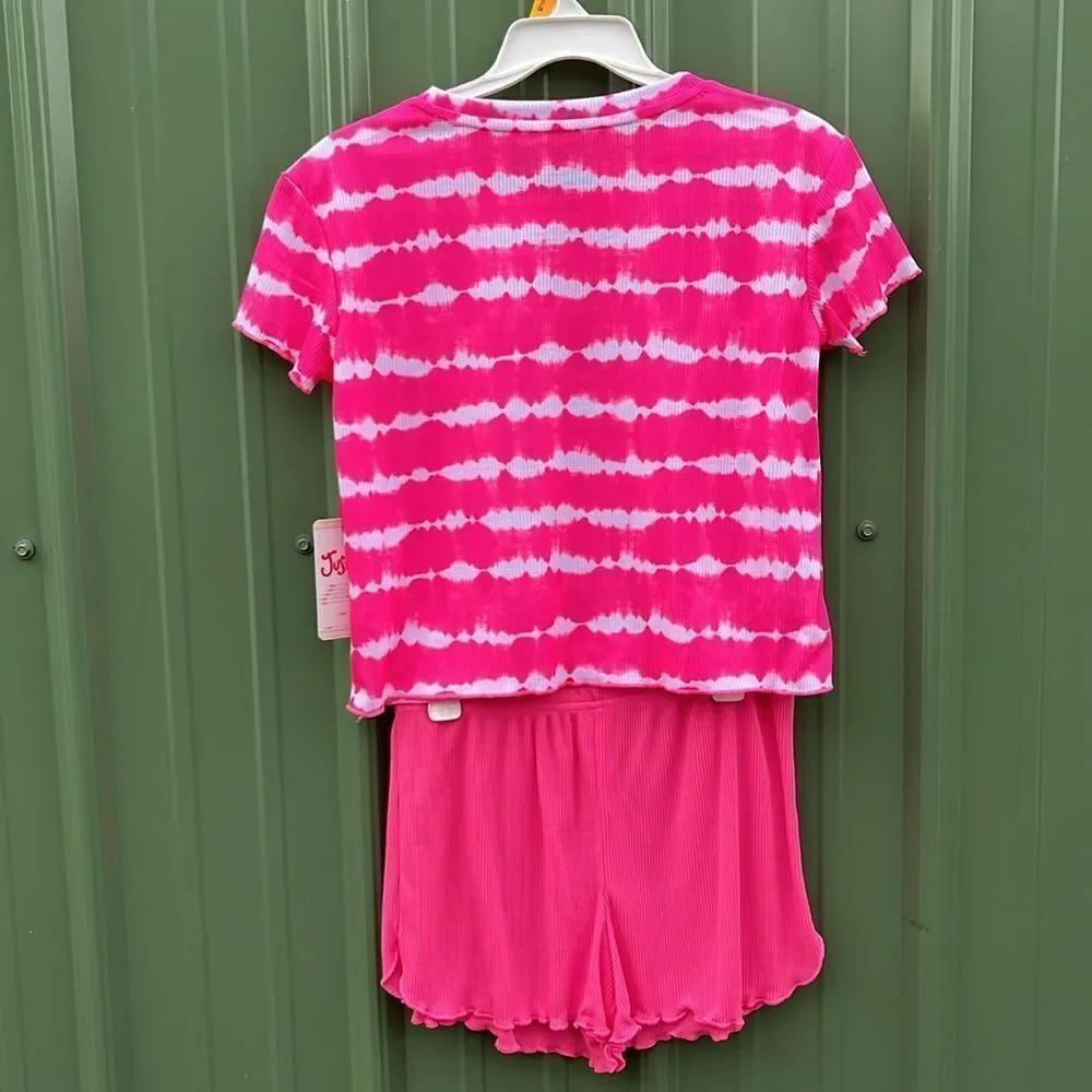 Justice Girls Shorts & T-Shirt Tie Dye Flamingo Pajama Set Size L 12/14